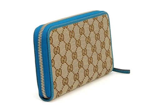 GUCCI 363423 Round Zipper GG Canvas Long Wallet Blue Ladies